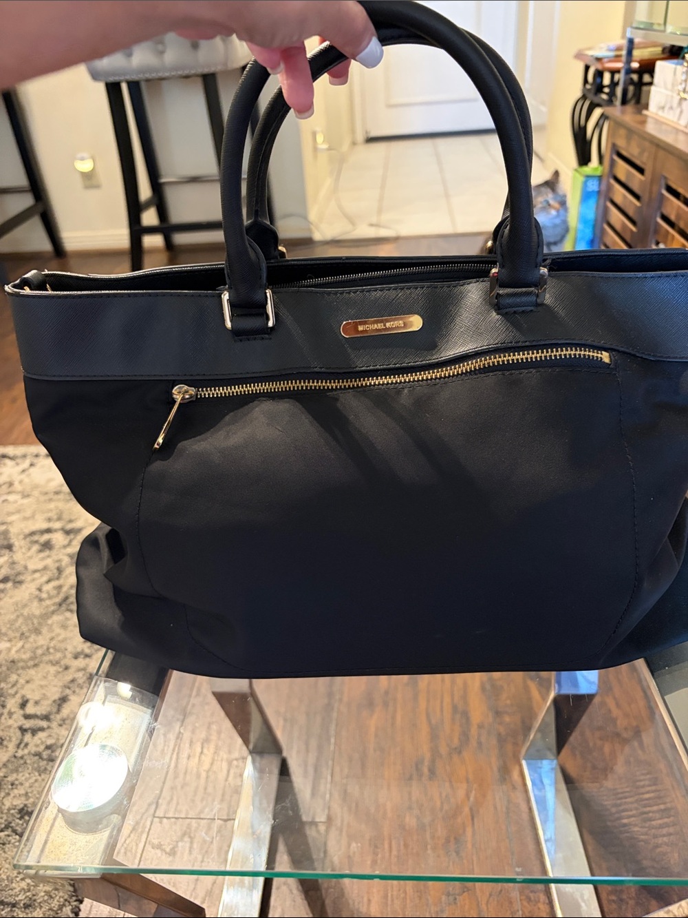 Michael Kors Black Nylon Tote with Gold Accents
